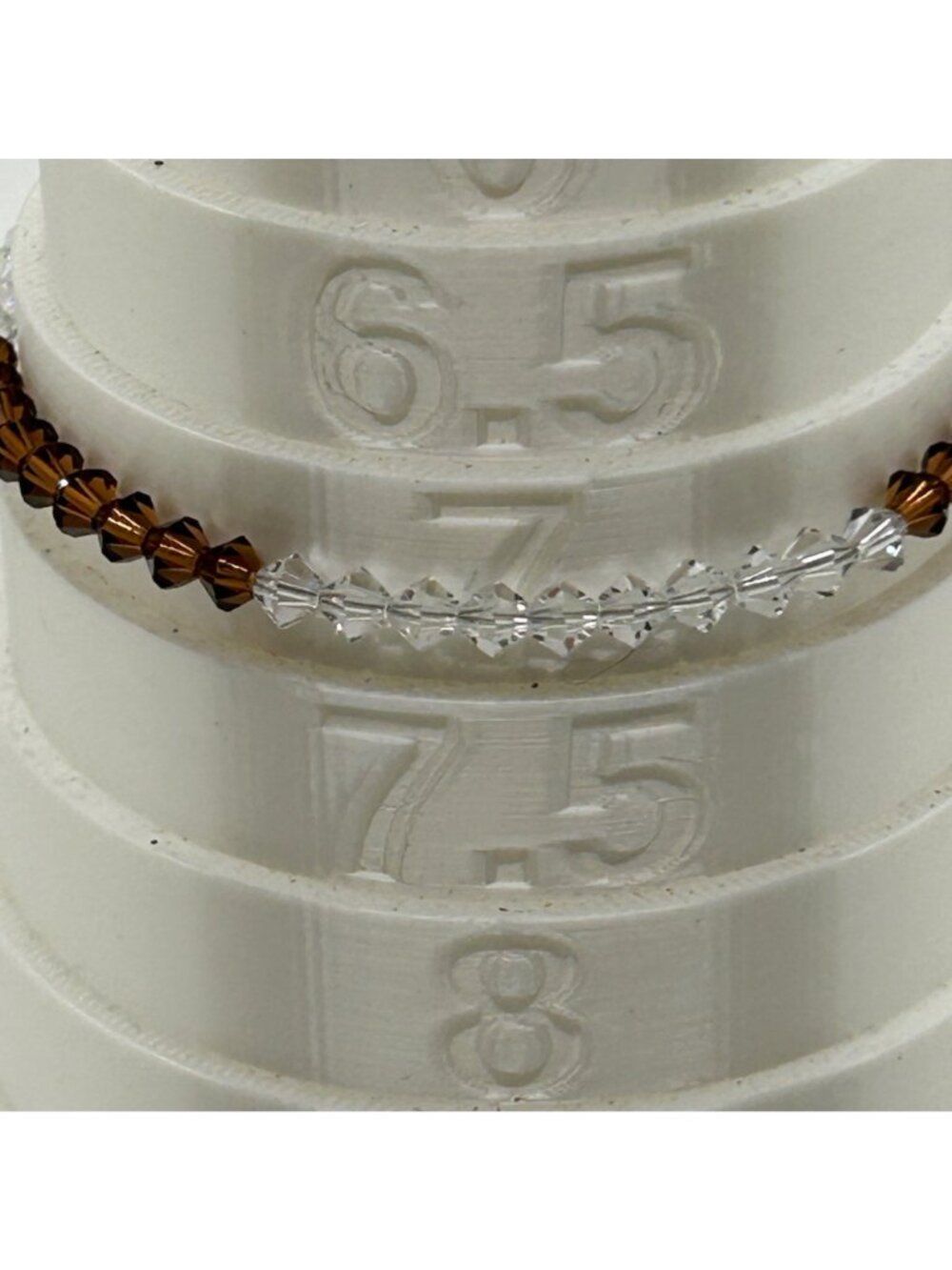 Bicone Crystal Bracelet Clear & Brown Beads Faceted Adjustable Dainty Minimalist - Picture 10 of 10